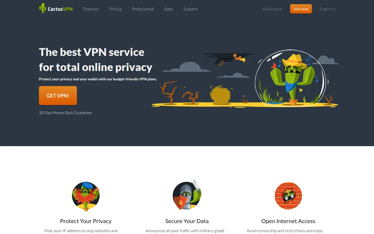 Screenshot: CactusVPN homepage