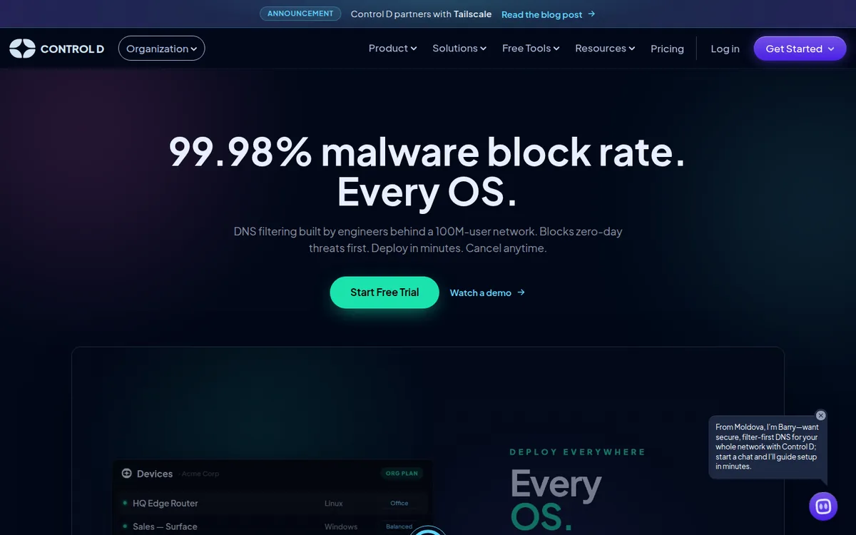 Screenshot: ControlD homepage