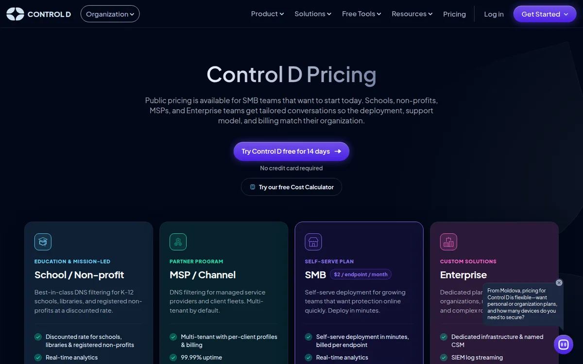 Screenshot: ControlD pricing page