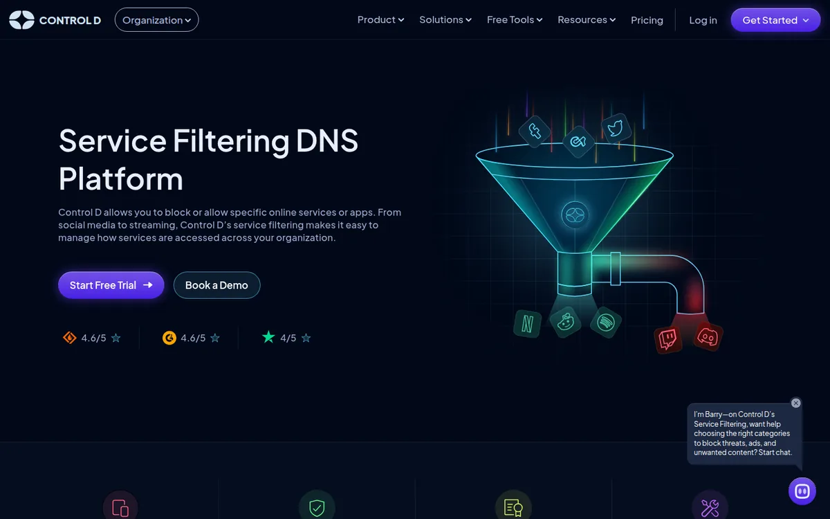 Screenshot: ControlD supported services page