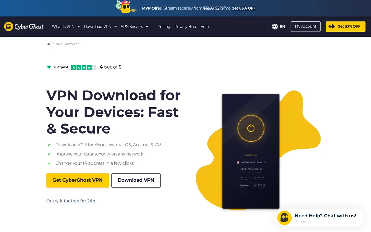 Screenshot: CyberGhost Smart DNS setup instructions