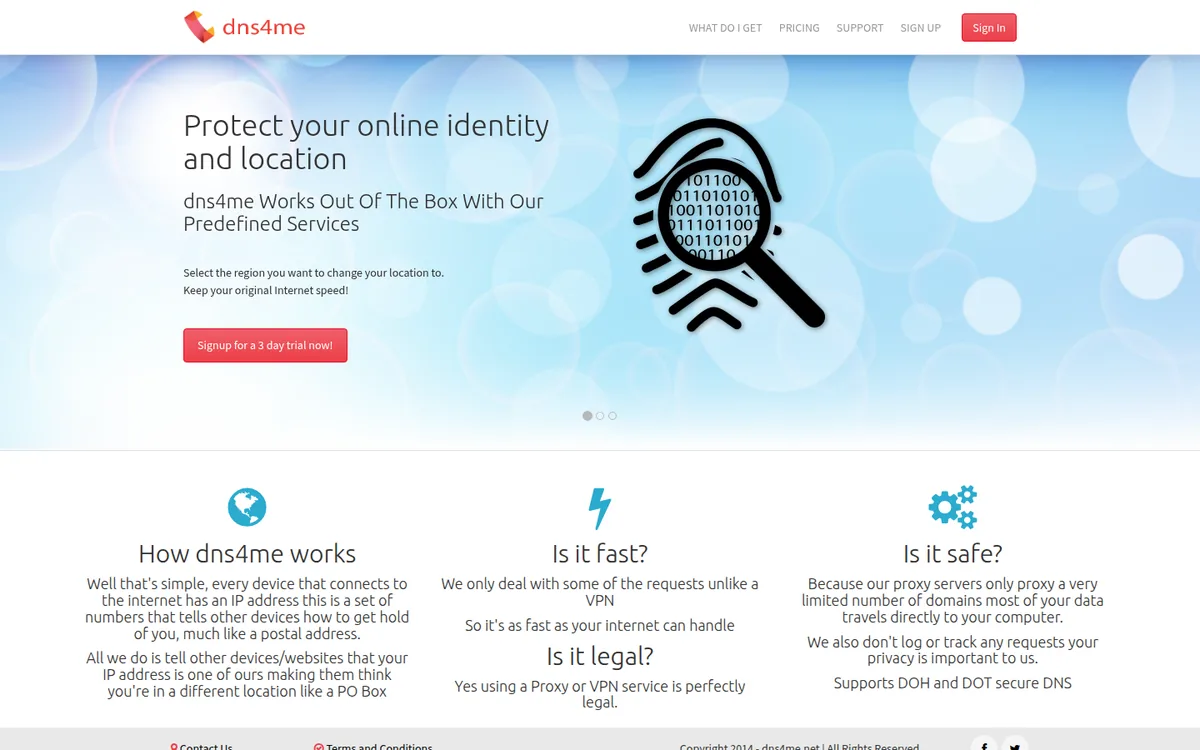Screenshot: dns4me homepage