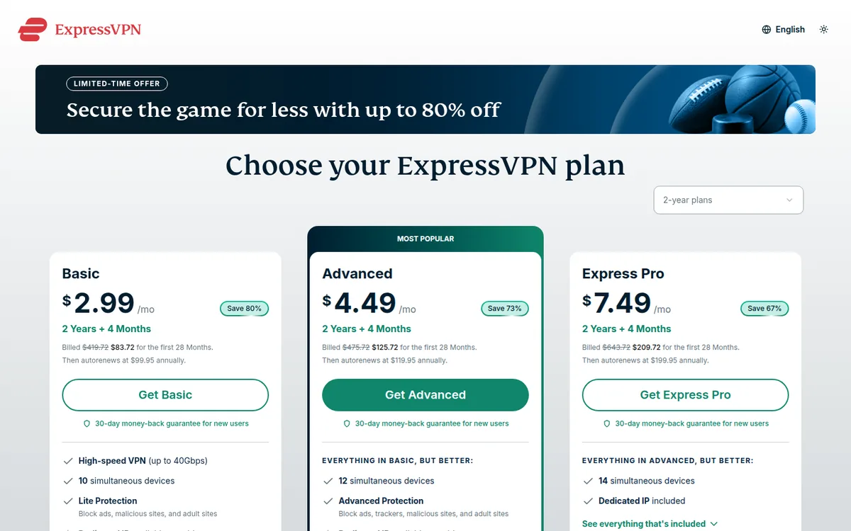 Screenshot: ExpressVPN MediaStreamer pricing page