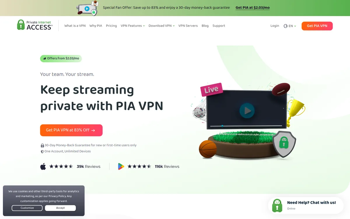 Screenshot: PIA Smart DNS homepage