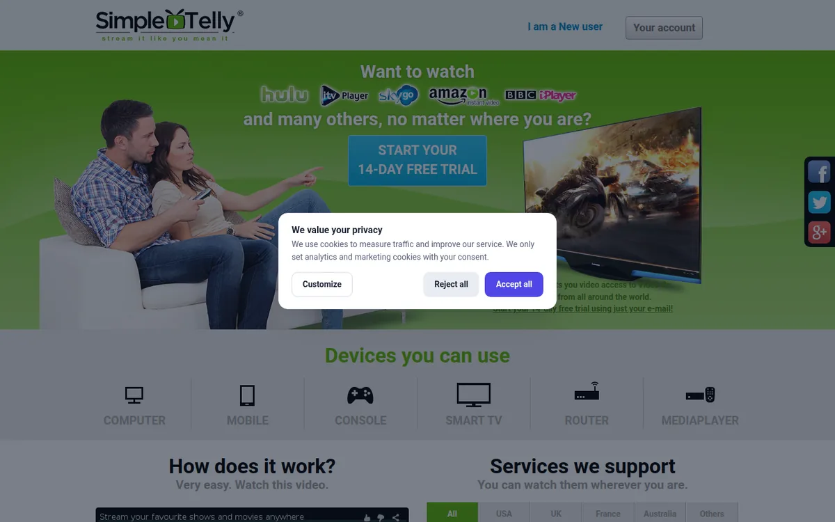 Screenshot: SimpleTelly homepage