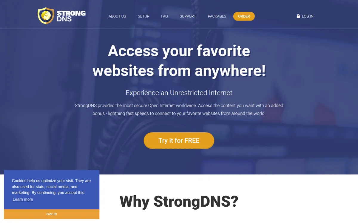 Screenshot: StrongDNS homepage