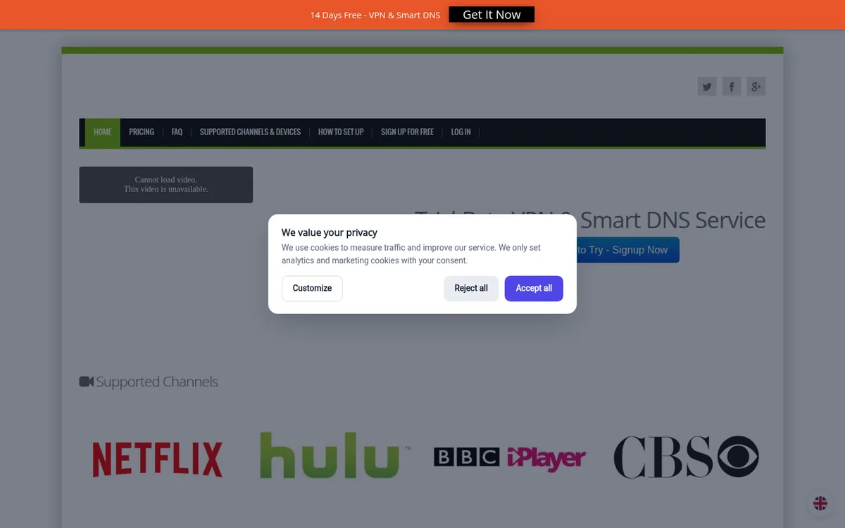 TrickByte homepage, live capture 2026-09-23 - the 14-day no-card trial documented on the operator's own site