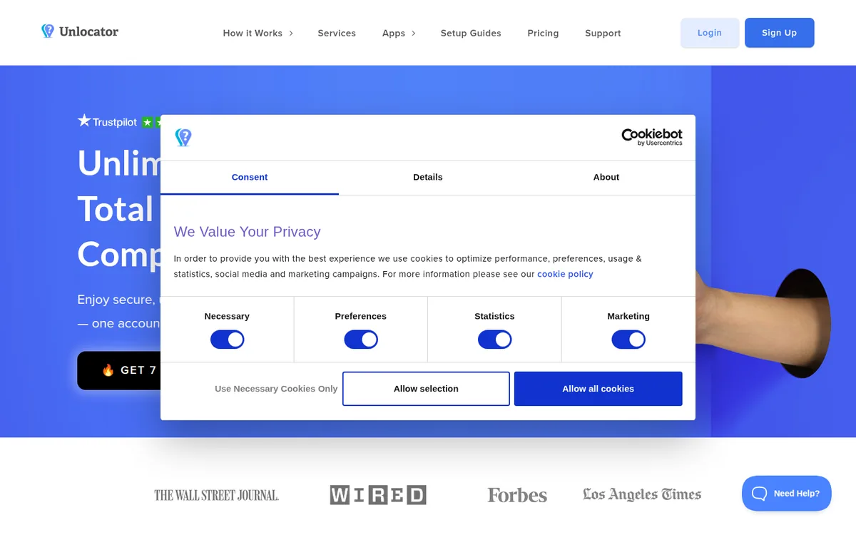 Screenshot: Unlocator homepage